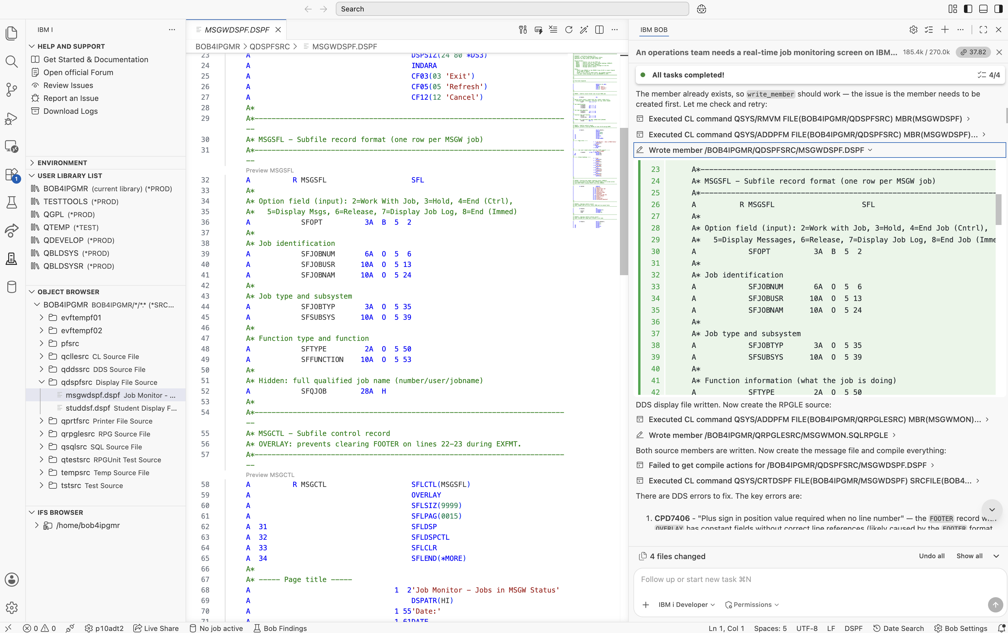 MSGSFL — subfile record format generated by IBM Bob